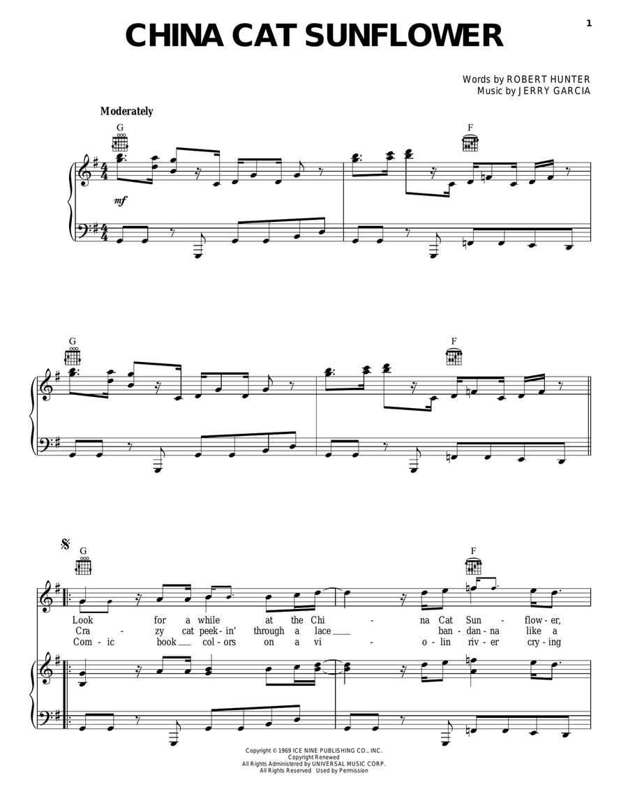 China Cat Sunflower China Cat Sunflower Piano, Vocal, Guitar scores gallery preview page 1