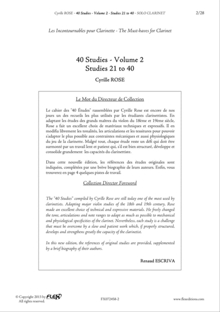 Tuition Book - 40 Studies for Clarinet - Volume 2 - Studies 21 to 40 Clarinet Solo scores gallery preview page 2