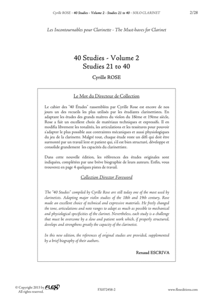 Tuition Book - 40 Studies for Clarinet - Volume 2 - Studies 21 to 40 image number null