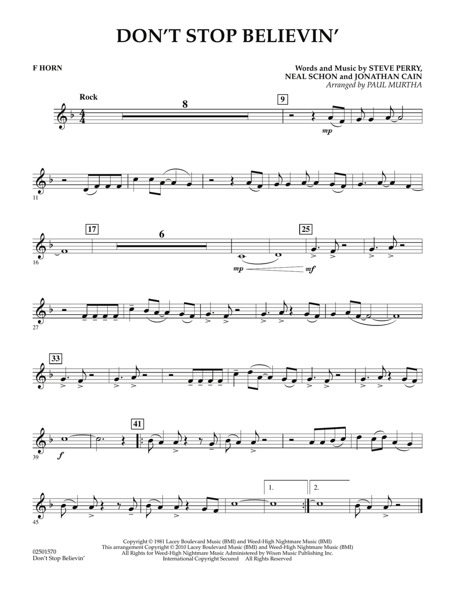 Don't Stop Believin' - F Horn