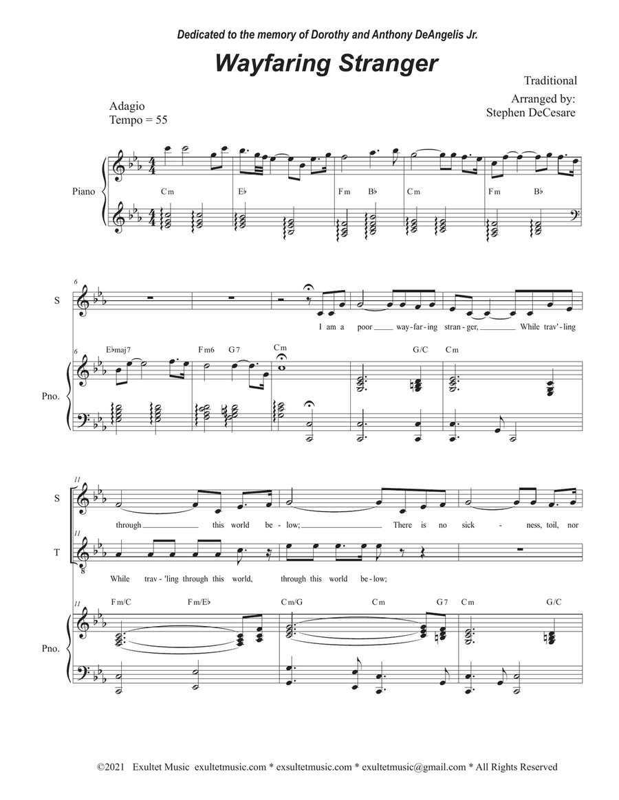 Wayfaring Stranger (Duet for Soprano and Tenor solo) Tenor Voice scores gallery preview page 2