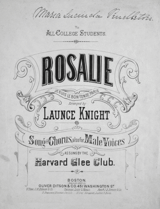 Rosalie. Je Suis Le Bon-Ton De Paris. Song and Chorus, also for Male Voices