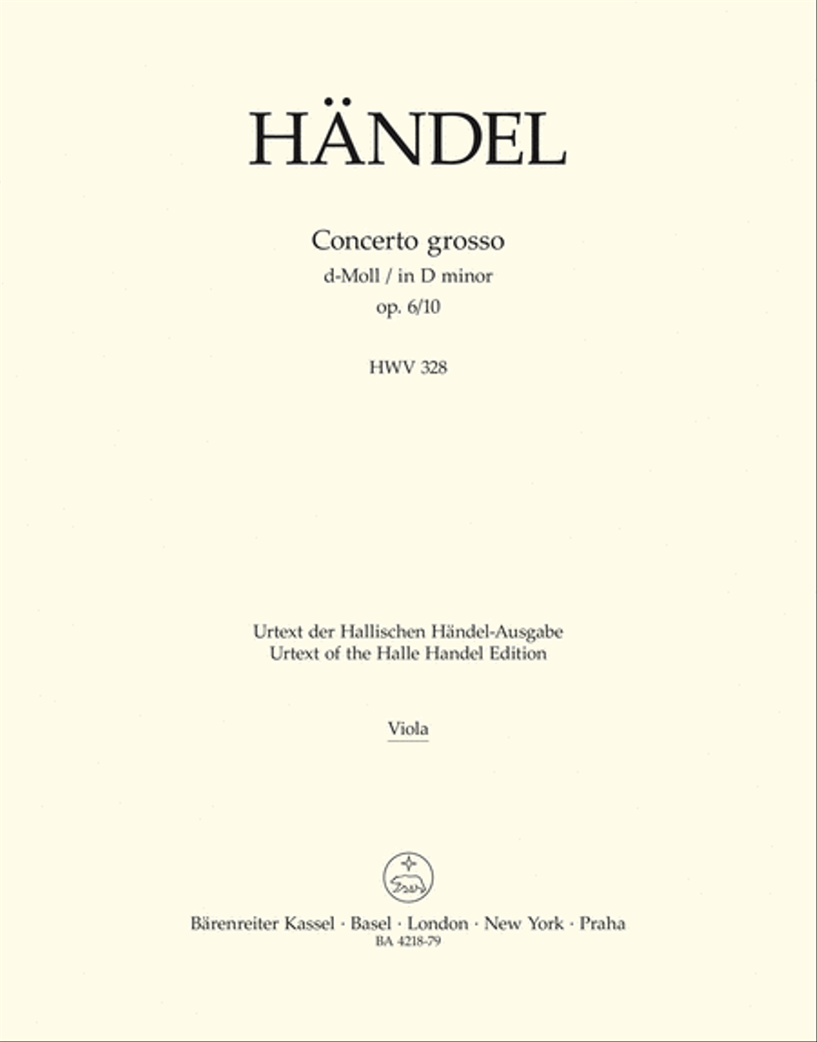 Concerto grosso d minor, Op. 6/10 HWV 328 by George Frideric Handel Viola - Sheet Music