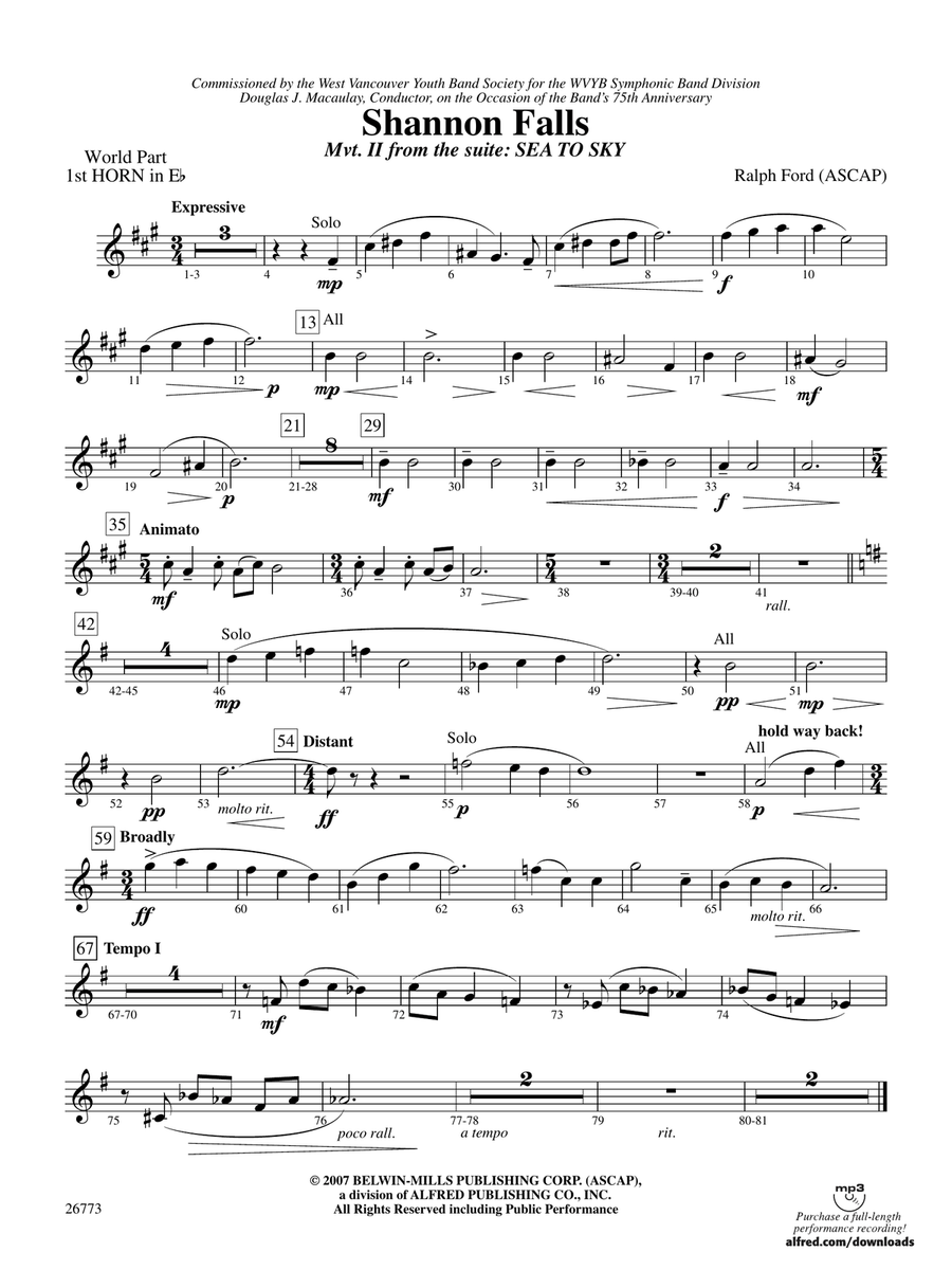 Shannon Falls (Movement 2 from Sea to Sky): (World Part) 1st Horn in E-flat