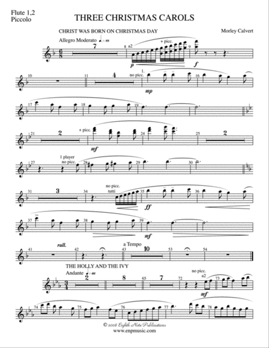 Three Christmas Carols: 1st & 2nd Flute Concert Band scores gallery preview page 1