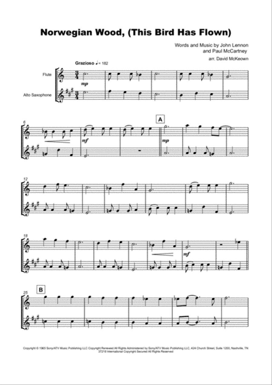 Norwegian Wood (this Bird Has Flown) Woodwind Duet scores gallery preview page 2