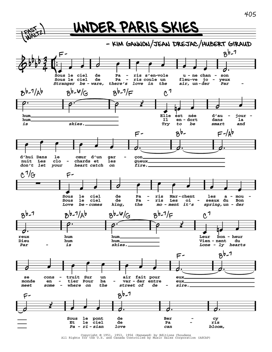Under Paris Skies (High Voice) High Voice scores gallery preview page 1