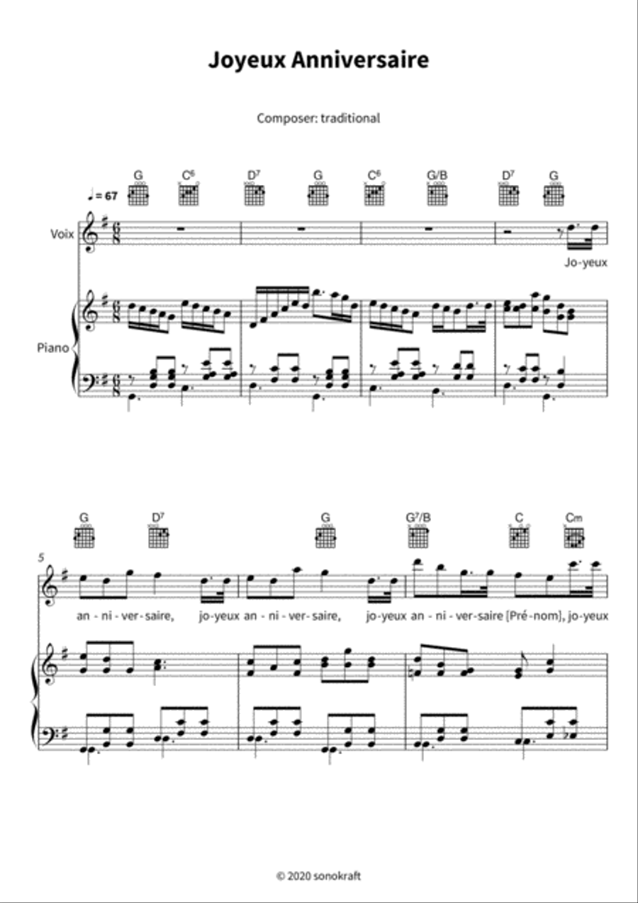 Joyeux Anniversaire Piano, Vocal, Guitar scores gallery preview page 3