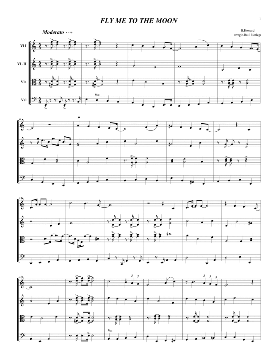 Fly Me To The Moon (in Other Words) String Quartet scores gallery preview page 1