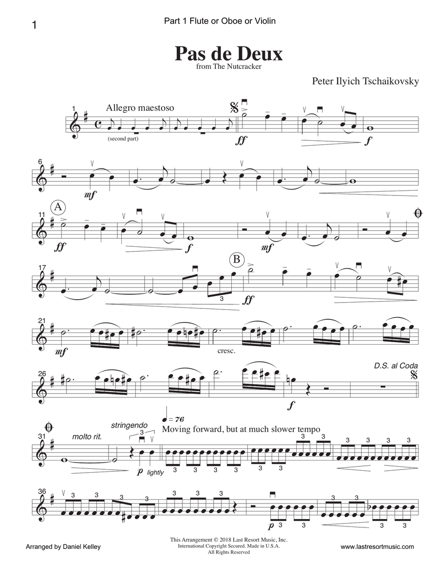 Pas de Deux from the Nutcracker for String Quartet or Piano Quintet with optional Violin 3 Part Piano Quintet scores gallery preview page 3