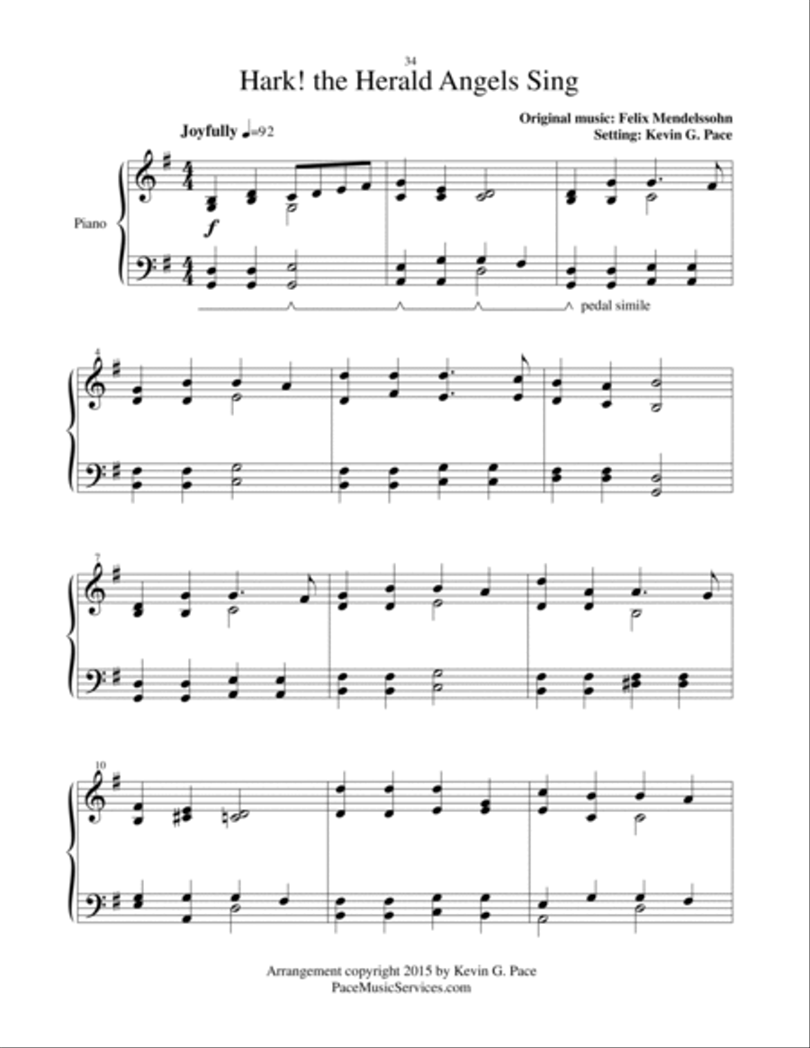 Hark! the Herald Angels Sing - moderate level piano solo Piano Solo scores gallery preview page 2