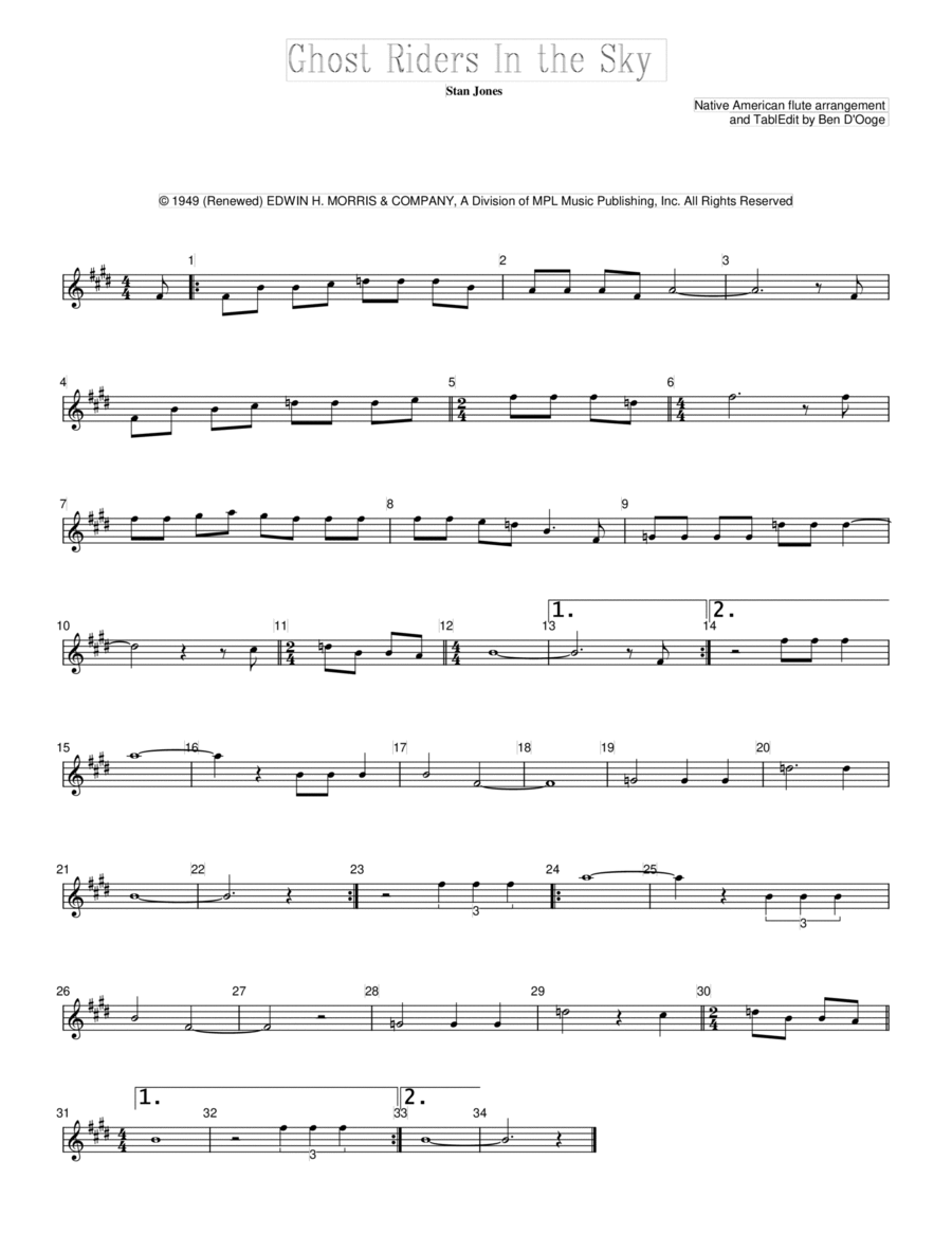 (ghost) Riders In The Sky (a Cowboy Legend) Flute Solo scores gallery preview page 1