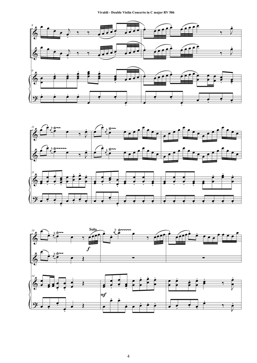 Vivaldi - Double Violin Concerto in C major RV 506 for Two Violins and Piano String Duet scores gallery preview page 4