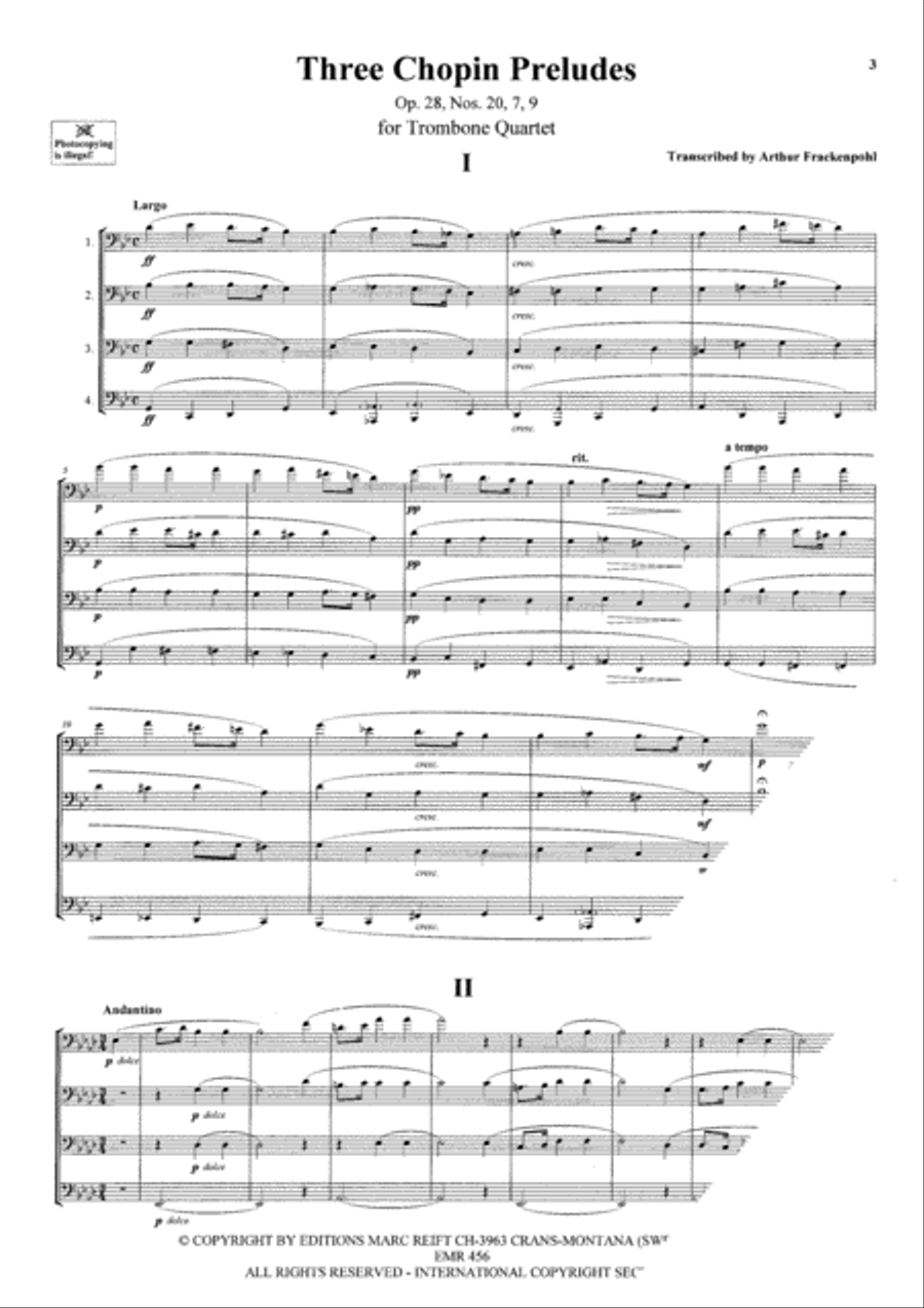 3 Chopin Preludes 3 Chopin Preludes Trombone Quartet scores gallery preview page 3