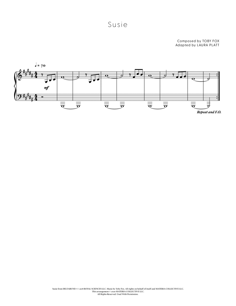 Susie (DELTARUNE - Piano Sheet Music) Easy Piano scores gallery preview page 1