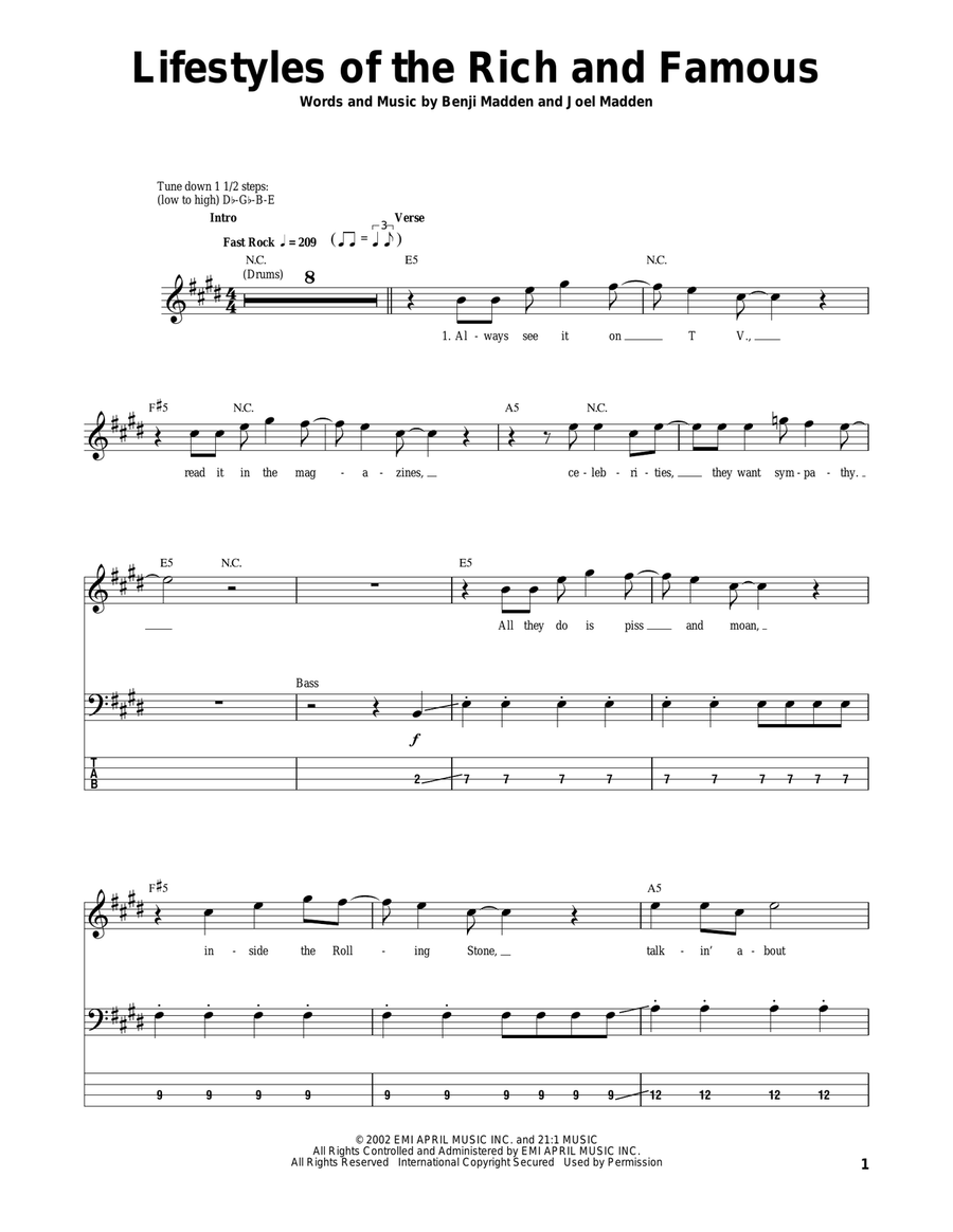Lifestyles Of The Rich And Famous Electric Guitar scores gallery preview page 1