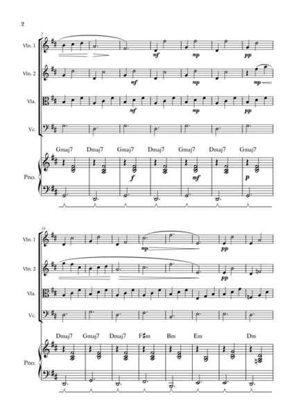 Gymnopédie no 1 | String Quartet | Original Key | Chords | Piano accompaniment |Easy intermediate image number null