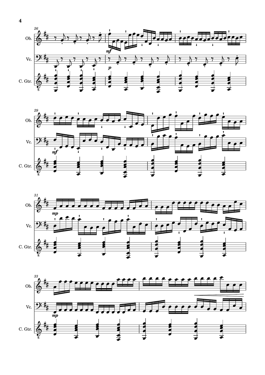 Canon in D Major, P.37; T.337. Arranged for Oboe, Cello and Guitar. Score and Parts Small Ensemble scores gallery preview page 4