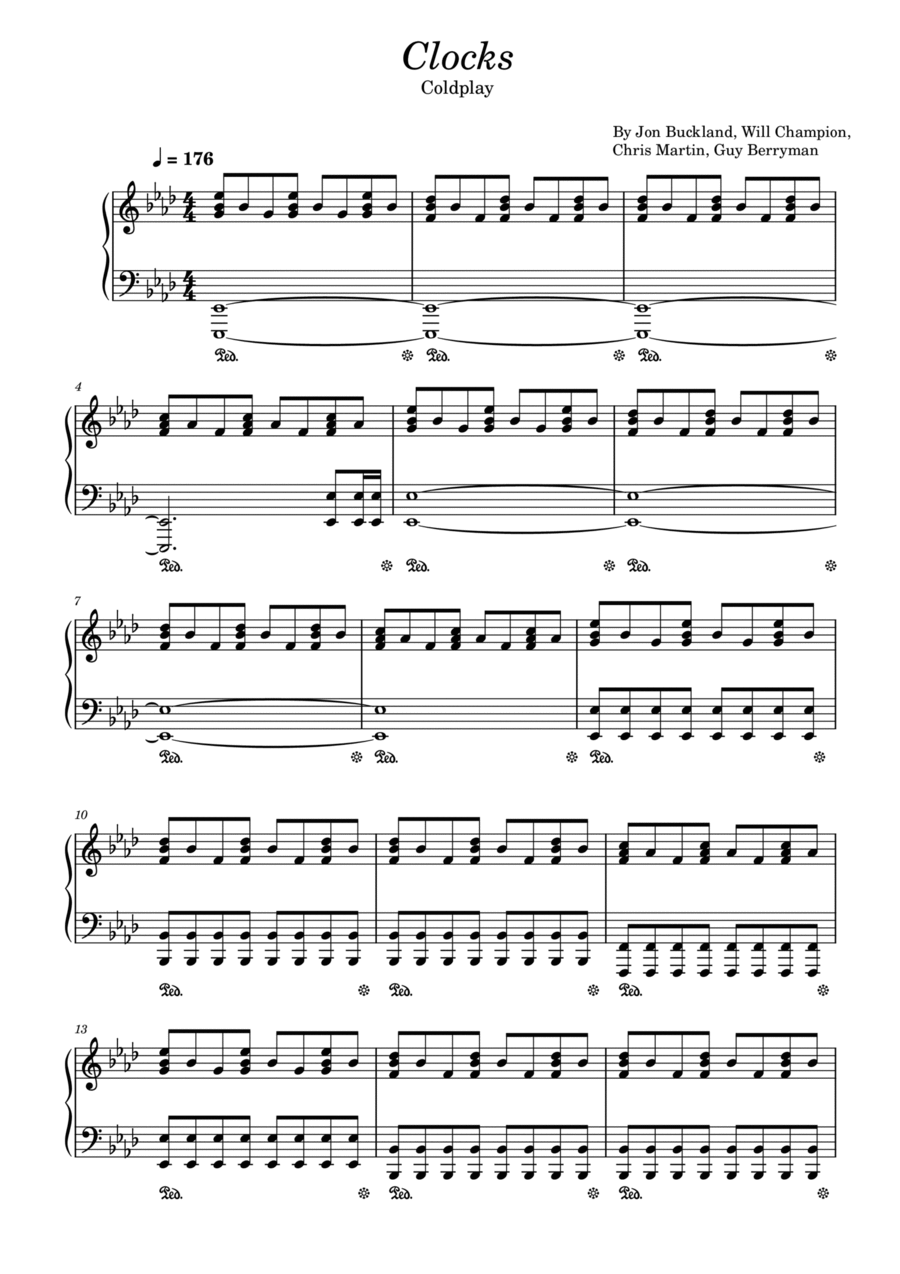 Clocks Piano Solo scores gallery preview page 1