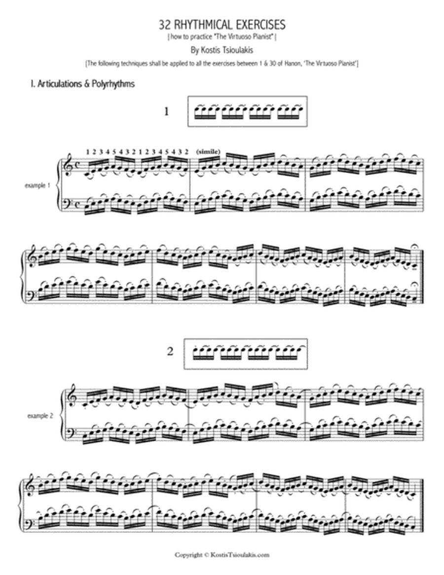 32 Rhythmical Piano Exercises (21st century Hanon) -PARTS I & II-