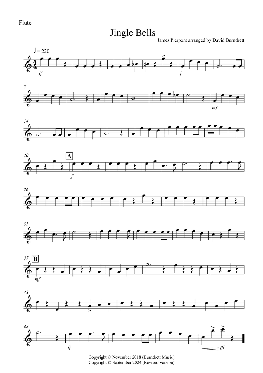 Jingle Bells (Easy Version) for Flute and Alto Saxophone Duet Woodwind Duet scores gallery preview page 3