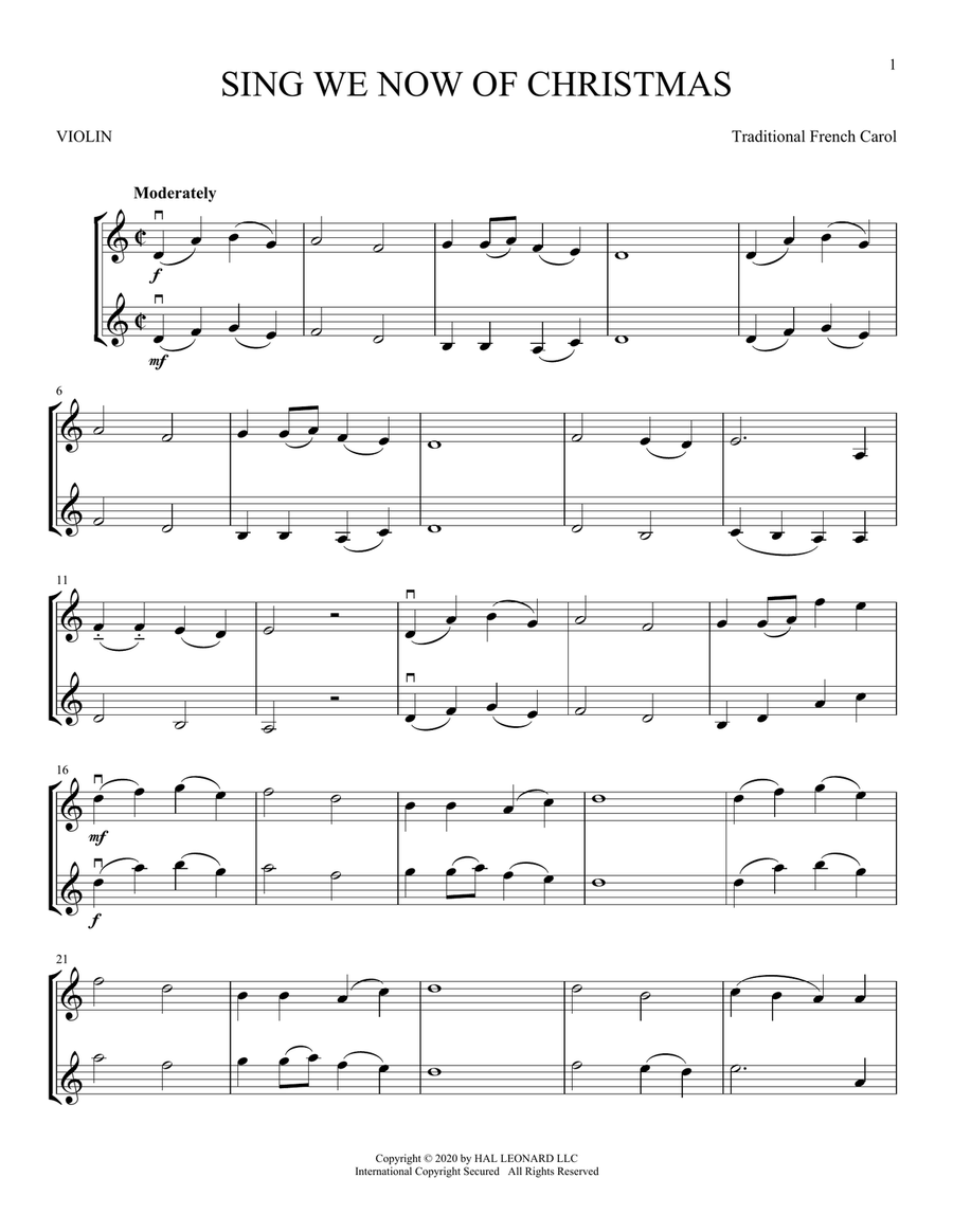 Sing We Now Of Christmas String Duet scores gallery preview page 1