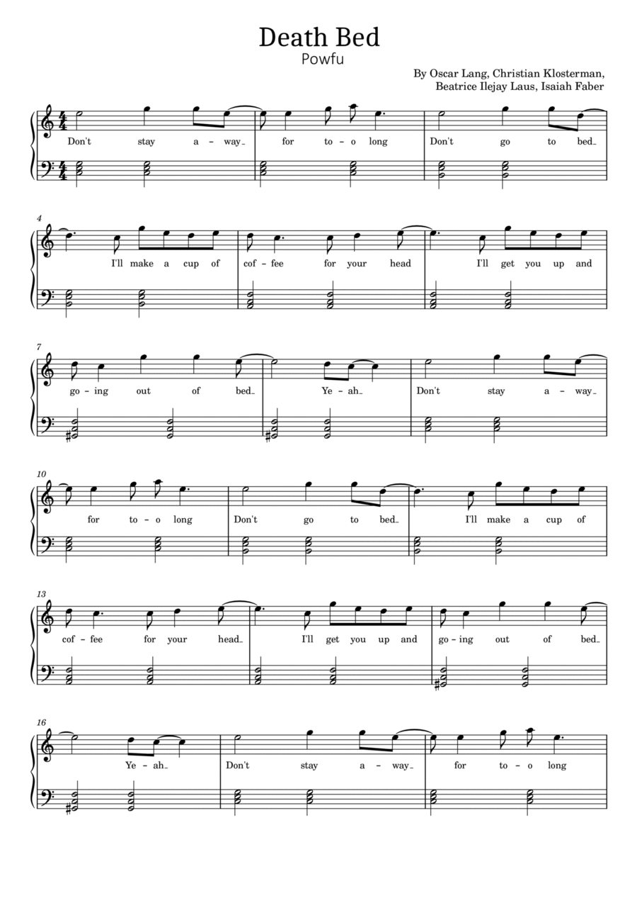 Death Bed Easy Piano scores gallery preview page 1