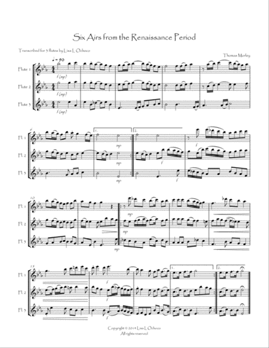 Six Airs from the Renaissance Period for Flute Trio Six Airs from the Renaissance Period for Flute Trio Flute Trio scores gallery preview page 2