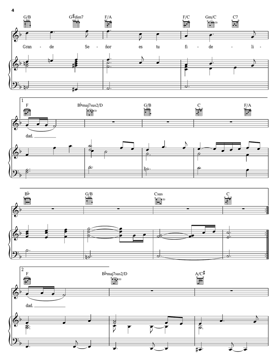 Grande Es Tu Fidelidad (Great Is Thy Faithfulness) Piano, Vocal, Guitar scores gallery preview page 4