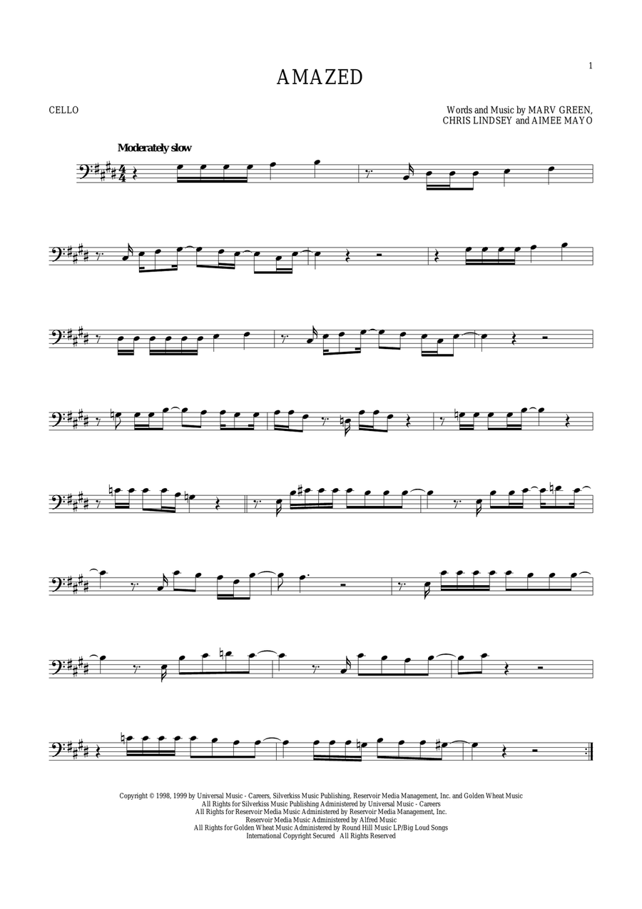 Amazed Cello Solo scores gallery preview page 1