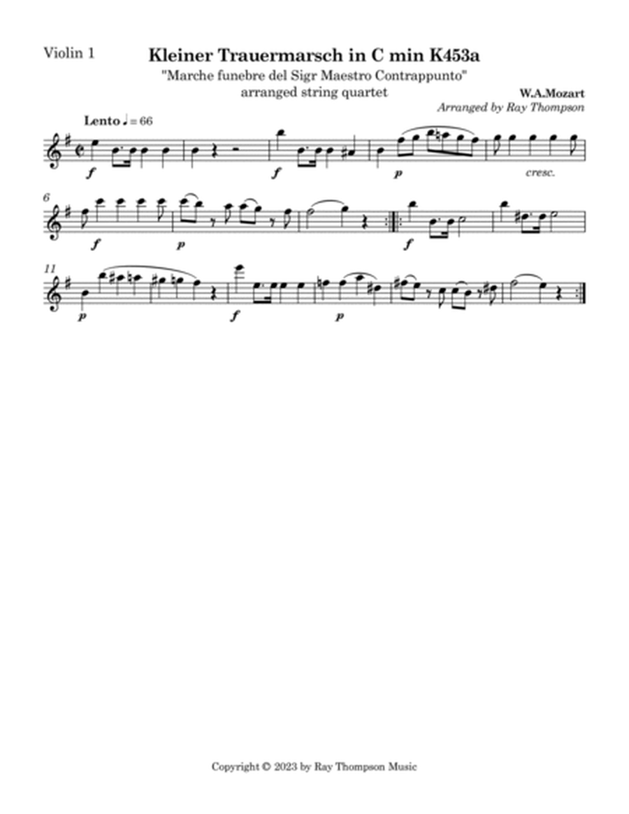 Mozart: Kleiner Trauermarsch in C min (Little Funeral March) K453a - string quartet image number null