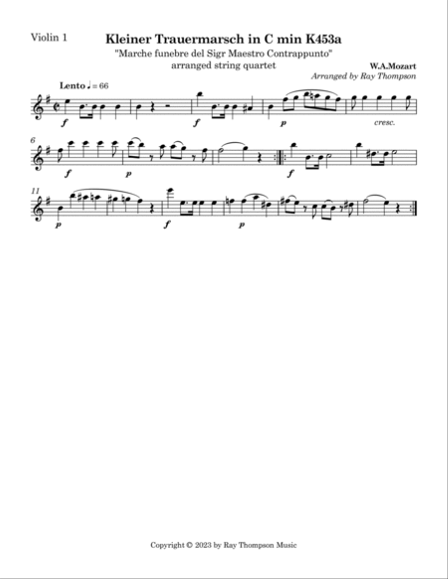 Mozart: Kleiner Trauermarsch in C min (Little Funeral March) K453a - string quartet String Quartet scores gallery preview page 3