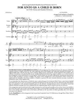 Book cover for For Unto Us A Child Is Born (from “MESSIAH”) for Men’s Chorus (TTB) – FULL SCORE