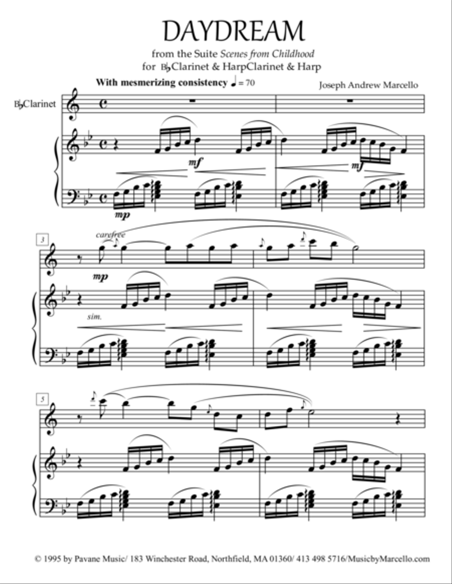 Daydream - from 'Scenes from Childhood' for Bb Clarinet & Harp B-Flat Clarinet scores gallery preview page 1