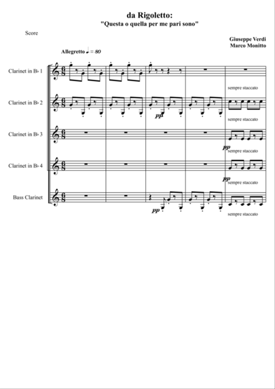 Famous Arias from Rigoletto Woodwind Quintet scores gallery preview page 1
