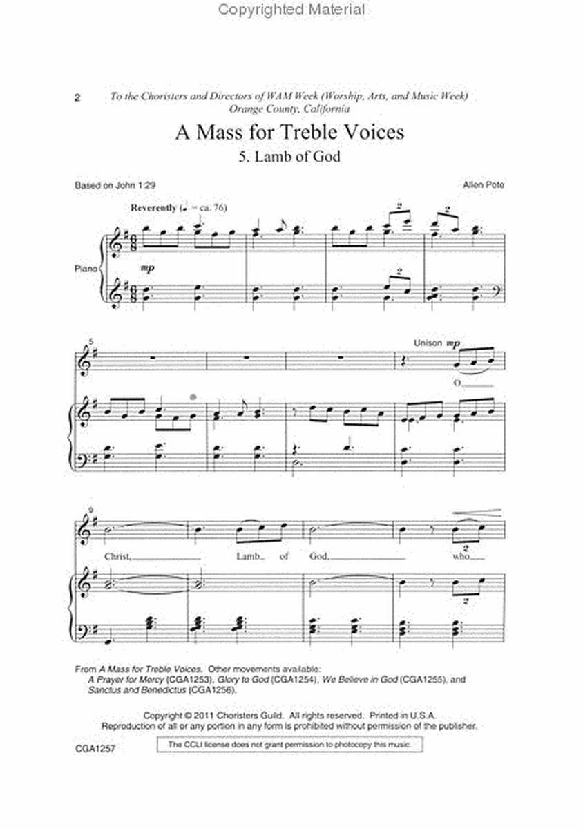 A Mass for Treble Voices: Lamb of God image number null