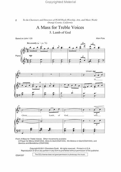 A Mass for Treble Voices: Lamb of God image number null