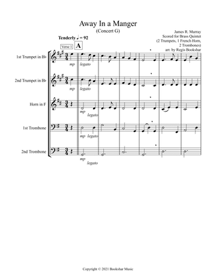 Book cover for Away in a Manger (G) (Brass Quintet - 2 Trp, 1 Hrn, 2 Trb)