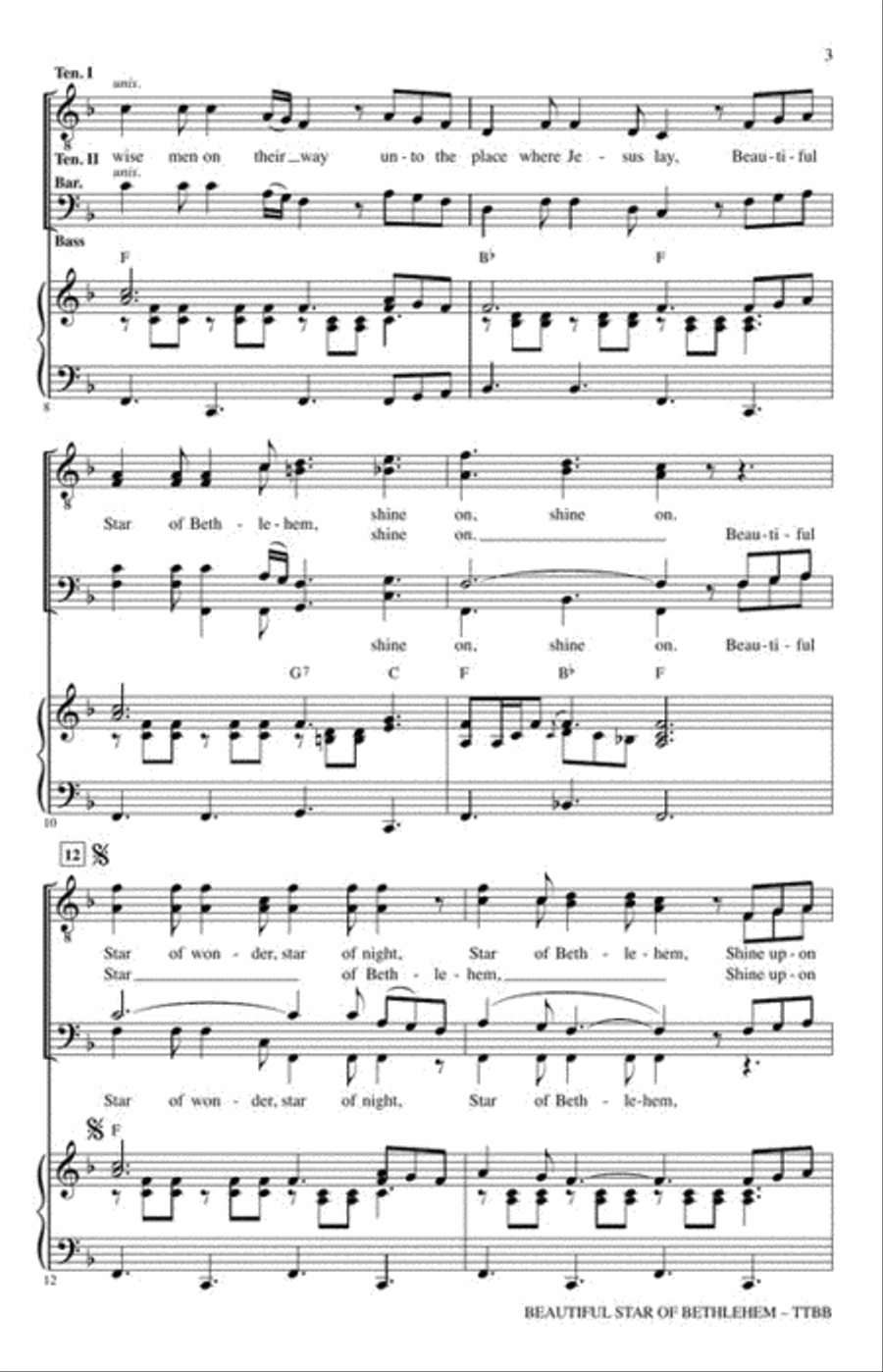 Beautiful Star of Bethlehem TTBB scores gallery preview page 4
