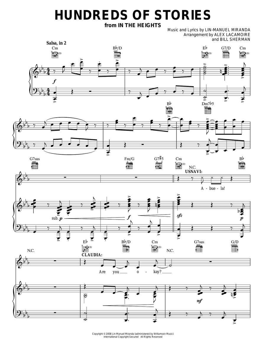 Hundreds Of Stories (from In The Heights: The Musical) Piano, Vocal, Guitar scores gallery preview page 1