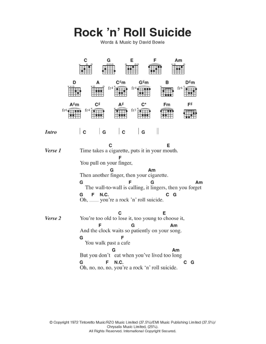 Rock 'n' Roll Suicide Easy Guitar scores gallery preview page 1