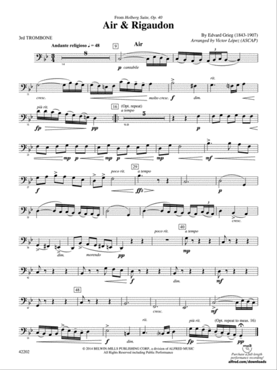 Air & Rigaudon: 3rd Trombone Concert Band scores gallery preview page 1