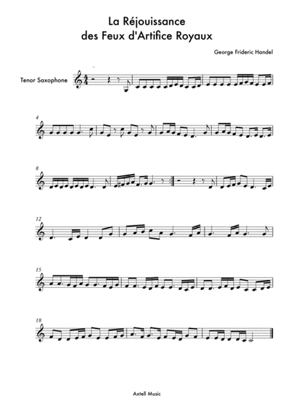 LA RÉJOUISSANCE DES FEUX D'ARTIFICE ROYAUX - Tenor Saxophone image number null