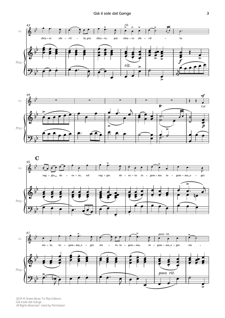 Scarlatti - Già il sole dal Gange - Voice and Piano - Bb Major Piano, Vocal scores gallery preview page 5