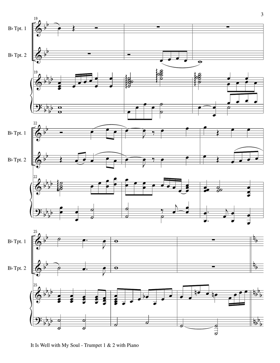 IT IS WELL WITH MY SOUL (Trio - Bb Trumpet 1 & 2 with Piano - Instrumental Parts Included) Trumpet Trio scores gallery preview page 3