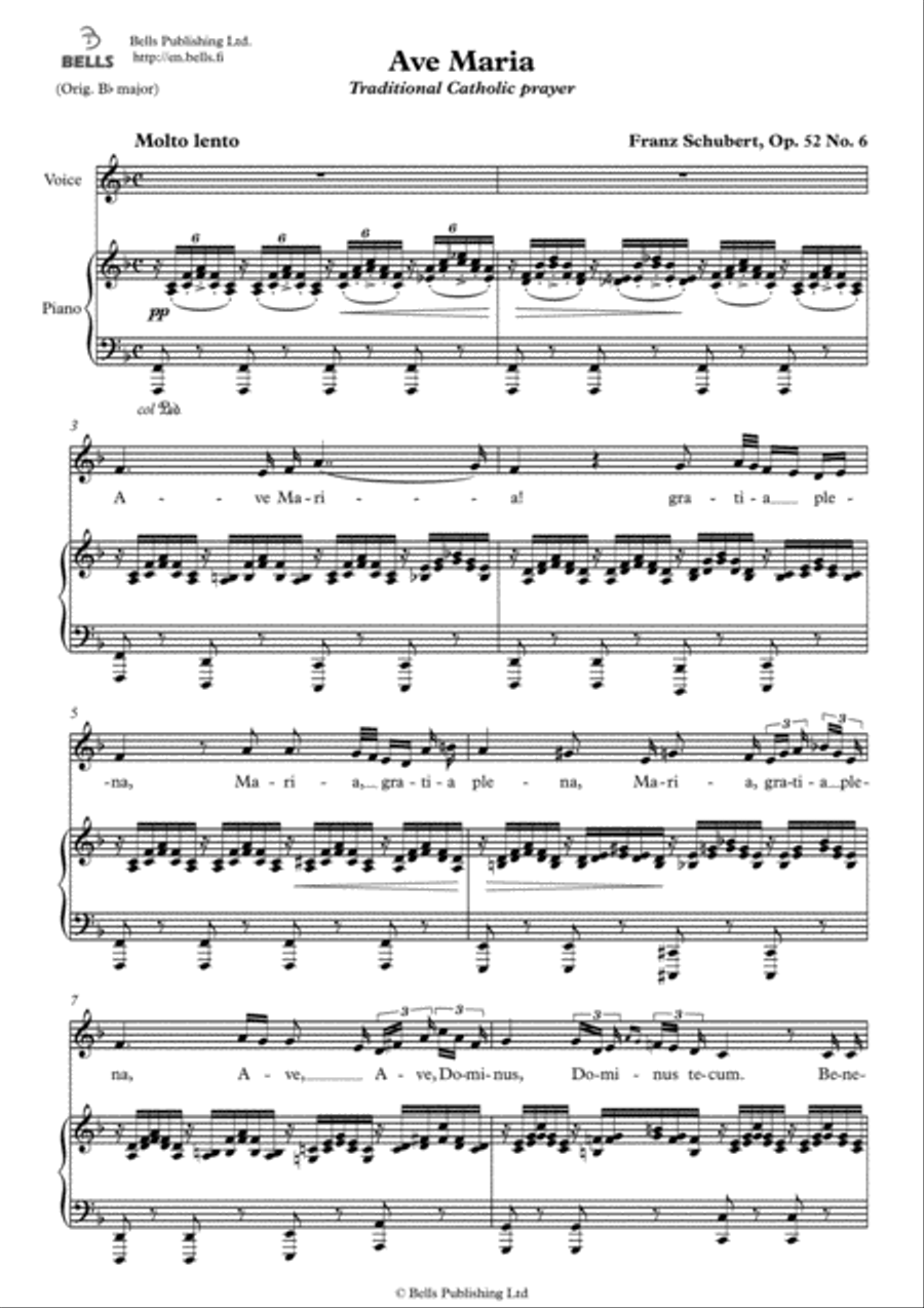 Ave Maria, Op. 52 No. 6 (Latin version) (F Major) Voice Solo scores gallery preview page 1