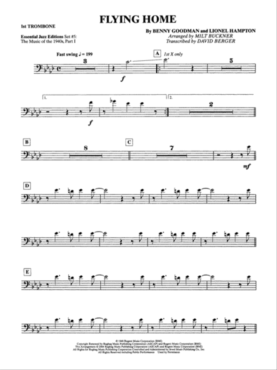 Flying Home: 1st Trombone Jazz Ensemble scores gallery preview page 1