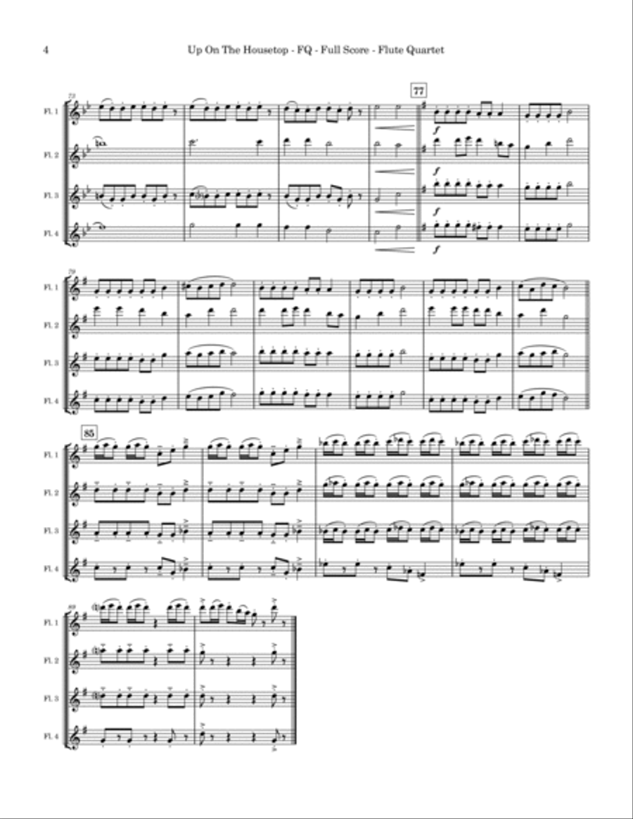 Up on the Housetop (Flute Quartet) Flute Quartet scores gallery preview page 4