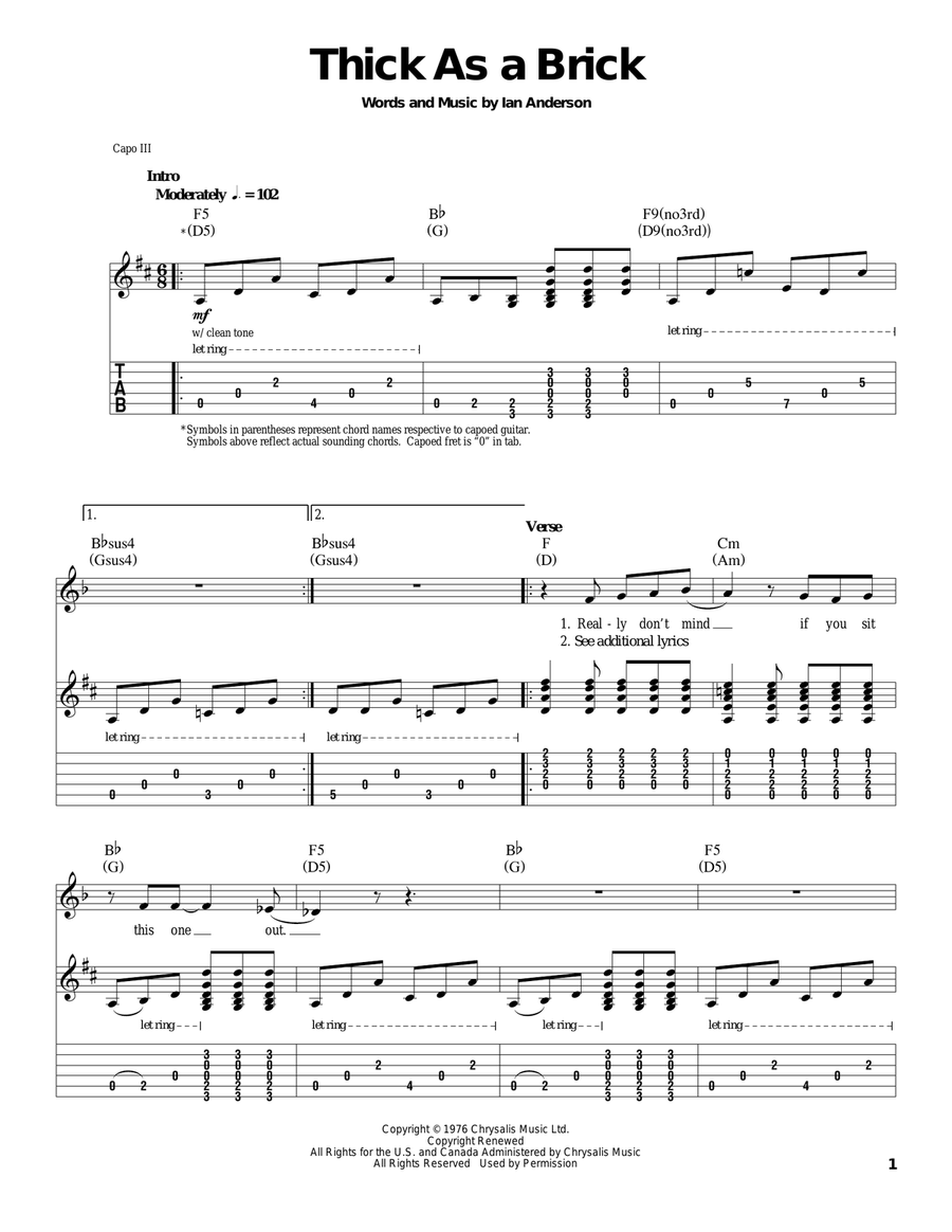Thick As A Brick Thick As A Brick Acoustic Guitar scores gallery preview page 1