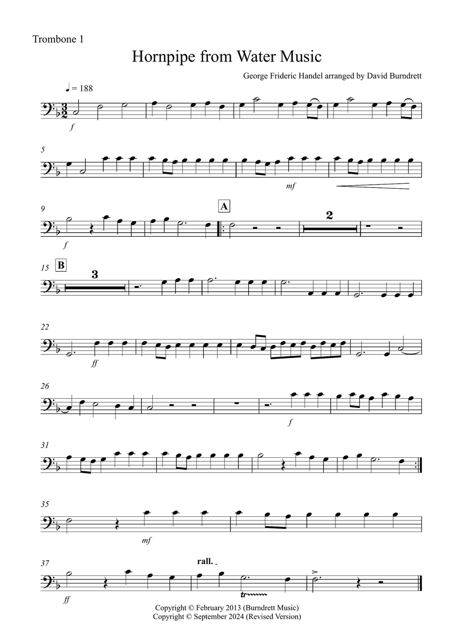 Hornpipe from Handel's Water Music for Trombone Quartet Small Ensemble scores gallery preview page 3